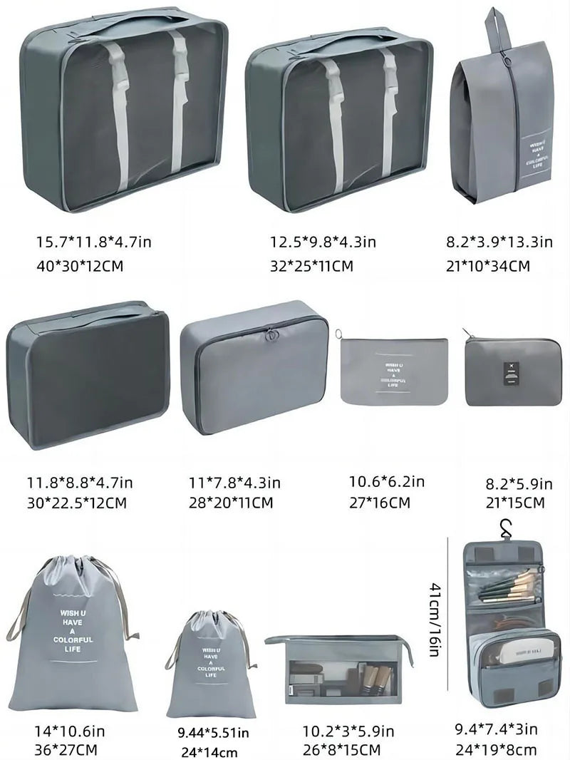 Travel Organizer Set - Suitcase Packing Cubes 8 Pieces Portable Wardrobe Luggage Storage Bags for Clothes & Shoes