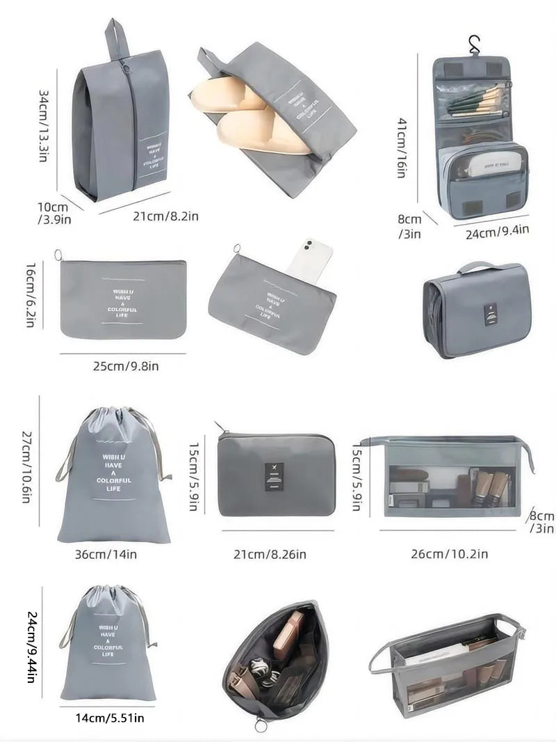 Travel Organizer Set - Suitcase Packing Cubes 8 Pieces Portable Wardrobe Luggage Storage Bags for Clothes & Shoes