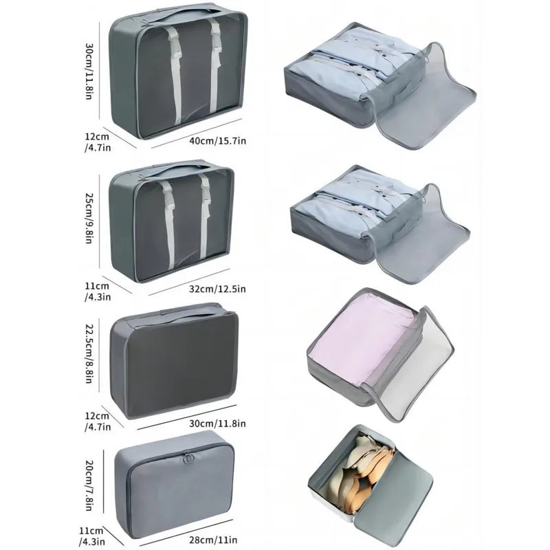 Travel Organizer Set - Suitcase Packing Cubes 8 Pieces Portable Wardrobe Luggage Storage Bags for Clothes & Shoes