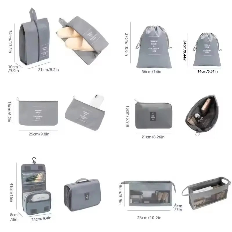 Travel Organizer Set - Suitcase Packing Cubes 8 Pieces Portable Wardrobe Luggage Storage Bags for Clothes & Shoes