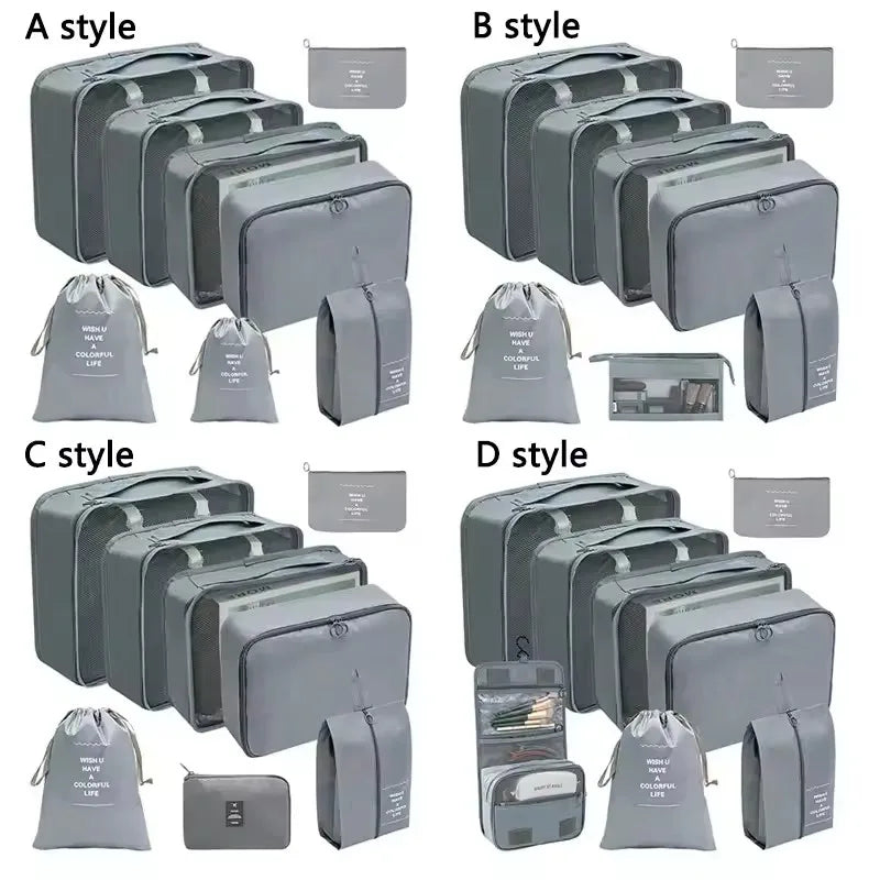 Travel Organizer Set - Suitcase Packing Cubes 8 Pieces Portable Wardrobe Luggage Storage Bags for Clothes & Shoes