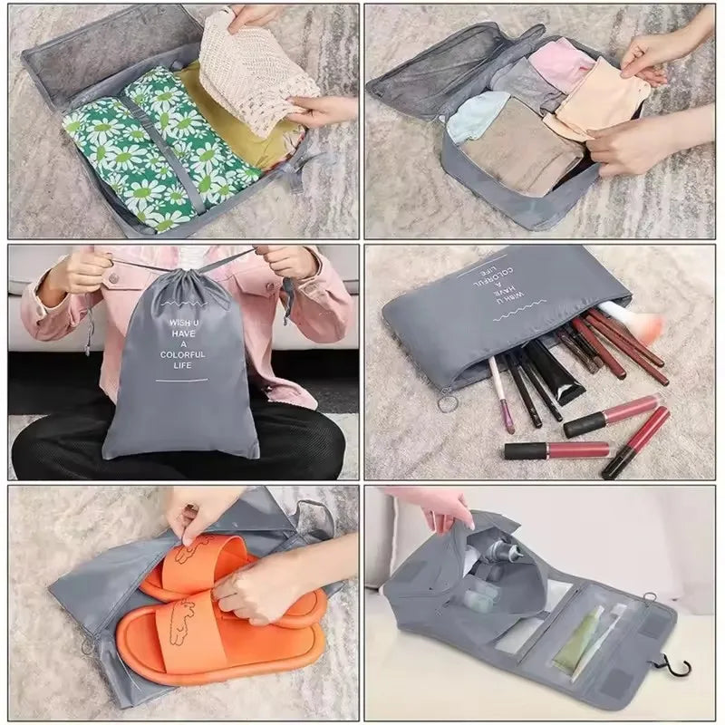 Travel Organizer Set - Suitcase Packing Cubes 8 Pieces Portable Wardrobe Luggage Storage Bags for Clothes & Shoes