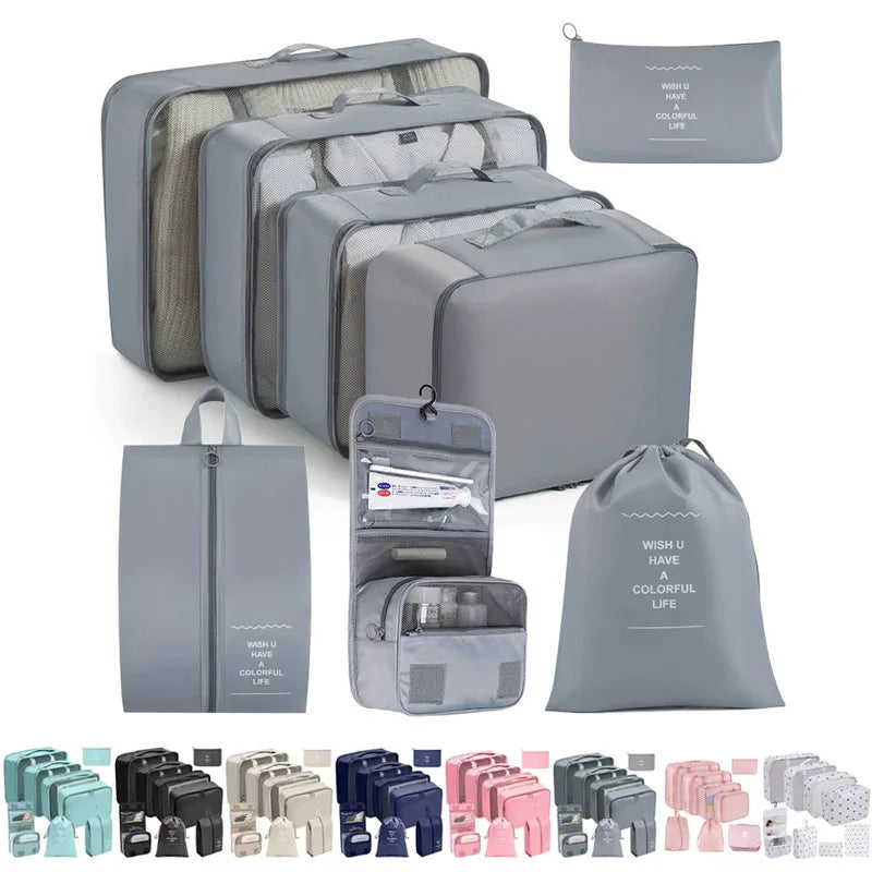 Travel Organizer Set - Suitcase Packing Cubes 8 Pieces Portable Wardrobe Luggage Storage Bags for Clothes & Shoes
