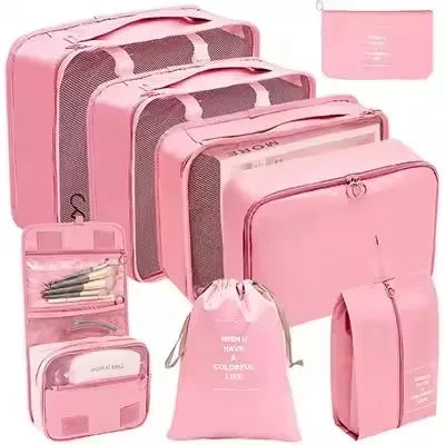 Travel Organizer Set - Suitcase Packing Cubes 8 Pieces Portable Wardrobe Luggage Storage Bags for Clothes & Shoes