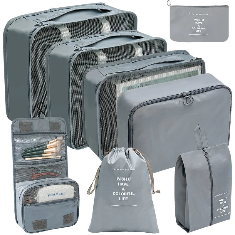 Travel Organizer Set - Suitcase Packing Cubes 8 Pieces Portable Wardrobe Luggage Storage Bags for Clothes & Shoes